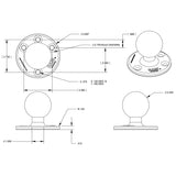 RAM-D-101-C-254U RAM Mounts D-Size Ball Mount with Round AMPS Plate and Large Round Plate - Short