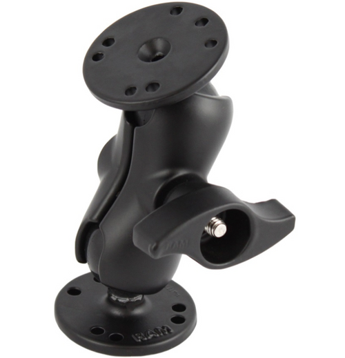 RAM-101MU-B RAM Mounts RAM C Size 1.5 Ball Mount with Short Double Socket  Arm, Metal Knob and Two 2.5 Round Plate AMPs Hole Pattern